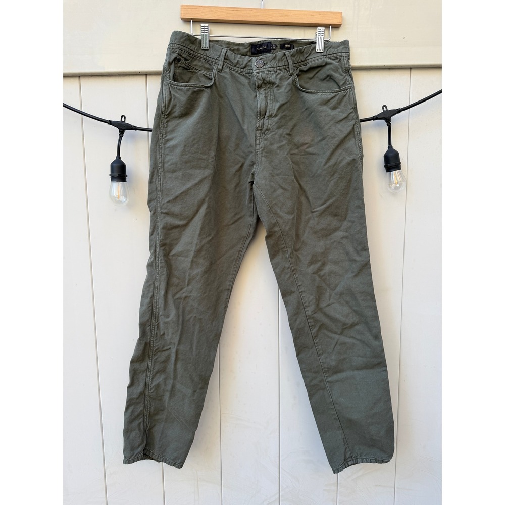Massimo Dutti Mens Olive Green Tapered Fit Chino Pants Size 32 Cotton Twill